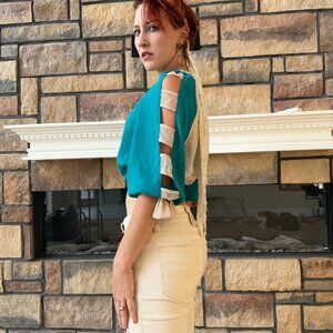 Mesh Upcycled Turquoise Blouse